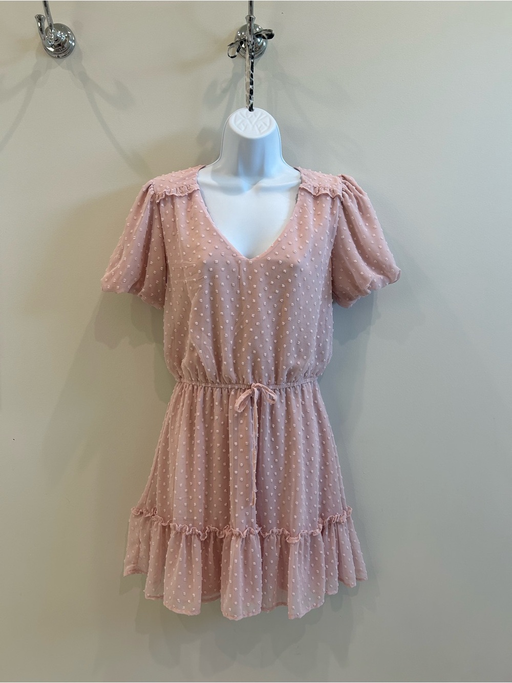 Crystal Doll Blush Pink Swiss Dot Ruffle Dress Size Medium